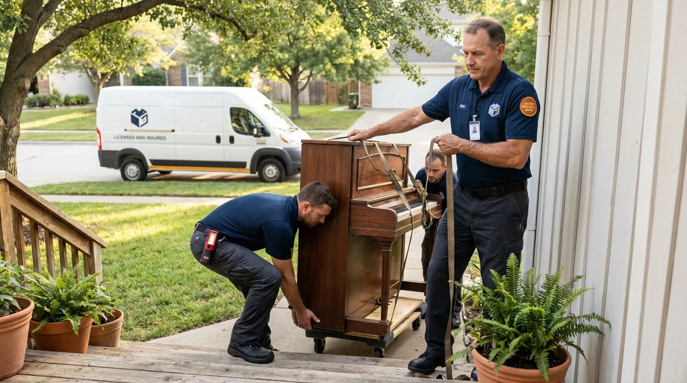 Licensed piano movers securing grand piano in Shelbyville, TN