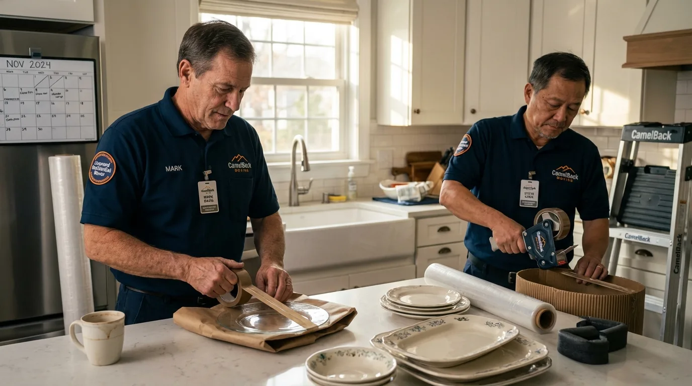 Professional crew packing kitchen dishware in Shelbyville, TN