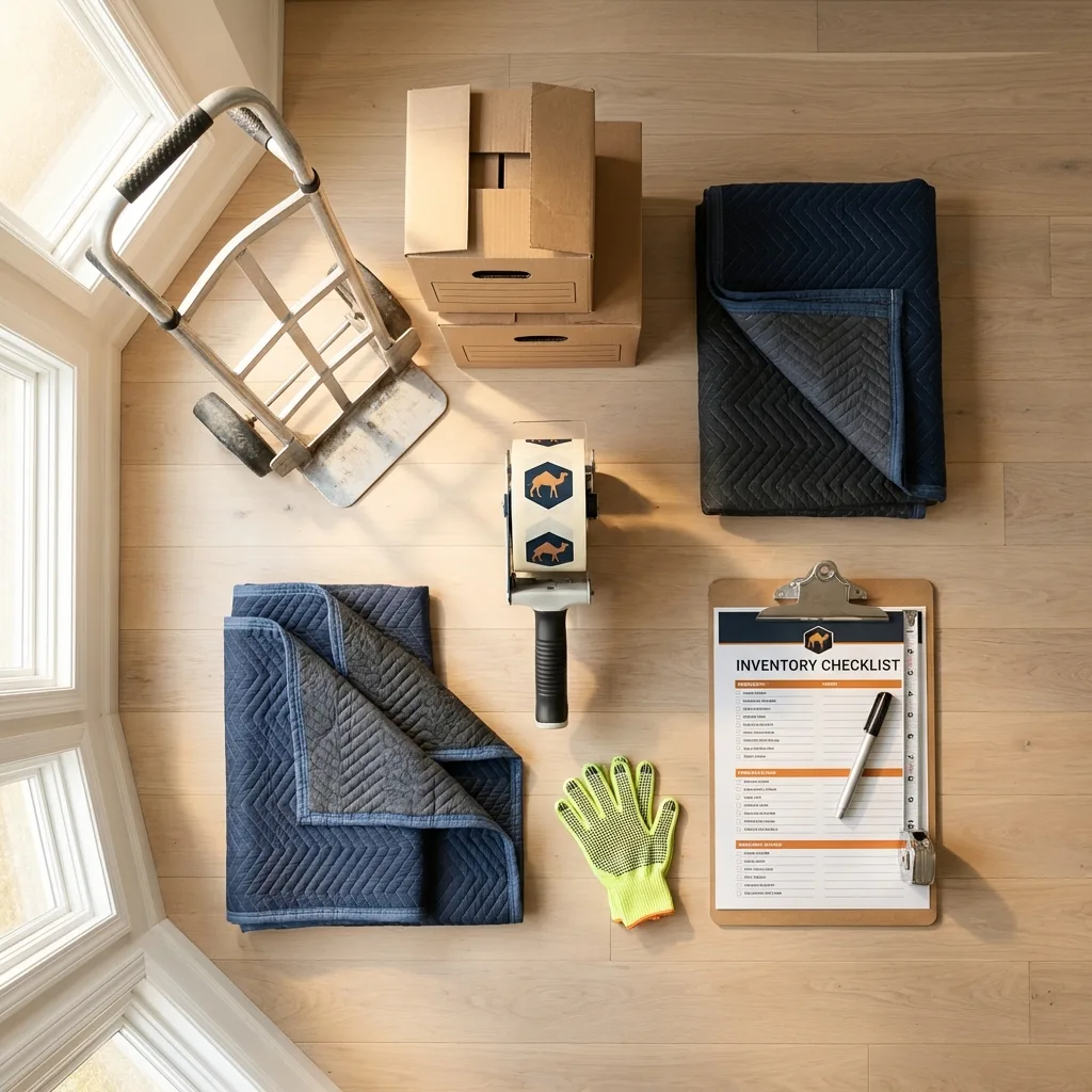 Professional moving supplies and packing materials layout for Shelbyville residential relocations